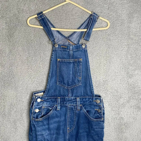 Vintage Levis dark wash bib denim overalls womens skinny fit stretch Small - Picture 2 of 14